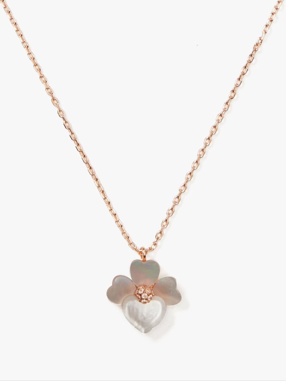 Kate Spade Mother of Pearl Flower Heart Pendant Necklace Rose Gold